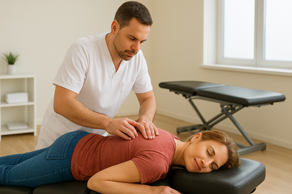Chiropractor in Boca Raton performing a spinal adjustment on a patient to relieve back pain.