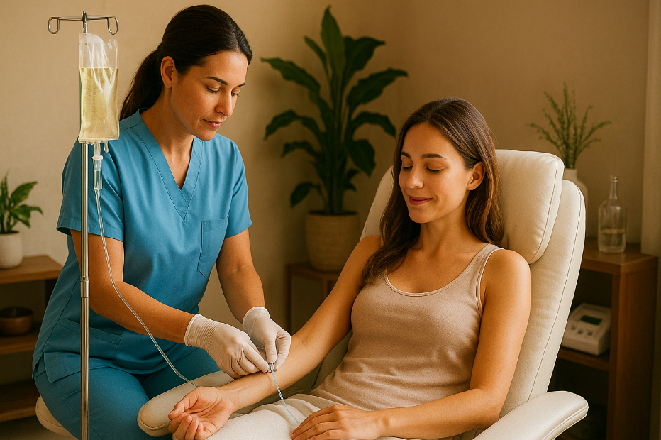 Licensed provider administering IV vitamin therapy at a modern wellness clinic near Delray Beach.