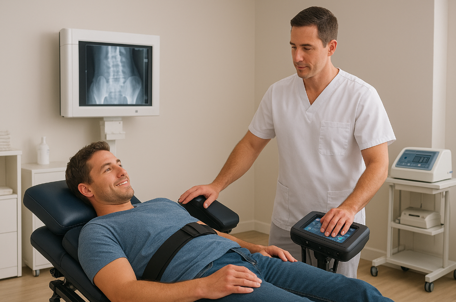 Chiropractor in Boca Raton providing spinal decompression therapy for a patient with a disc injury.
